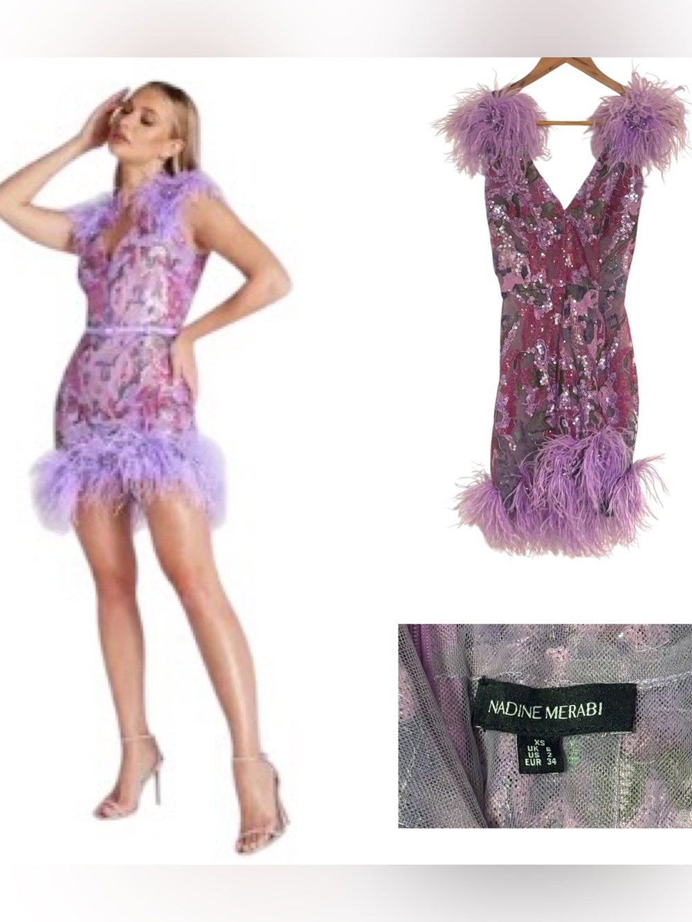 Nadine Merabi Isla Feather-Trimmed Sequin Mini Dress
